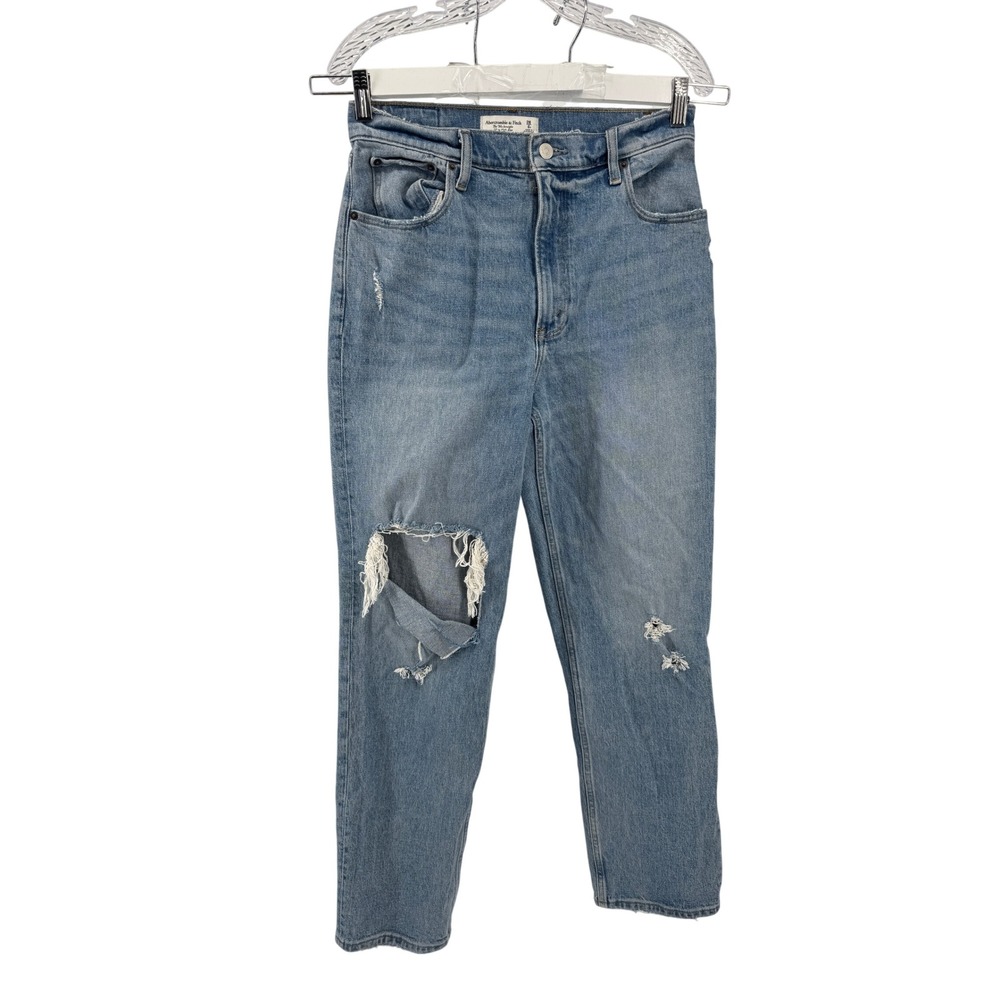 Abercrombie & Fitch 90s Straight Jeans Womens 28 6R Blue Ultra High Rise Ripped